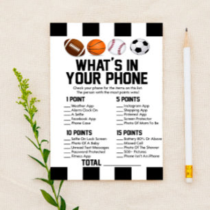 Sports Themed In Your Phone Baby Shower Game Stationery