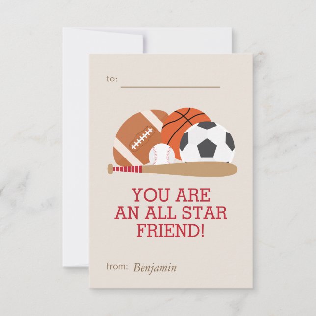 Sports-Themed Kids Classroom Valentines Invitation (Front)