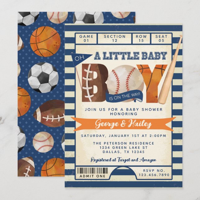 Sports Ticket Baby Shower Invitation (Front/Back)