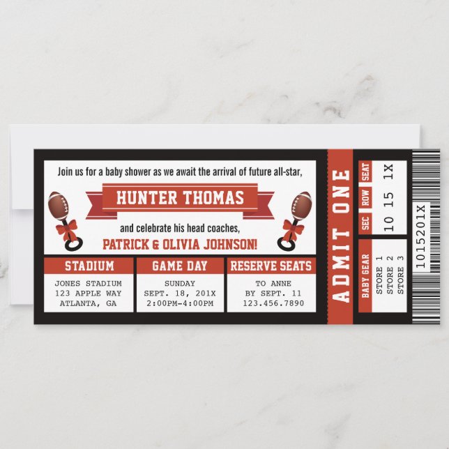 Sports Ticket Baby Shower Invitation, Black, Red Invitation (Front)