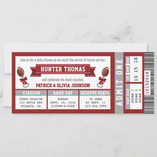 Sports Ticket Baby Shower Invitation, Crimson Invitation (Front)