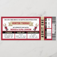 Sports Ticket Baby Shower Invitation, Red, Tan