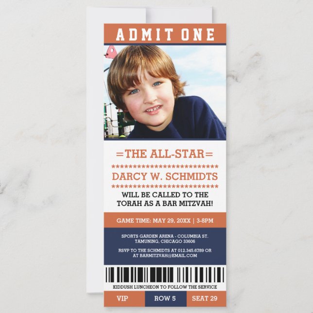Sports Ticket Bar Mitzvah Invites (Front)