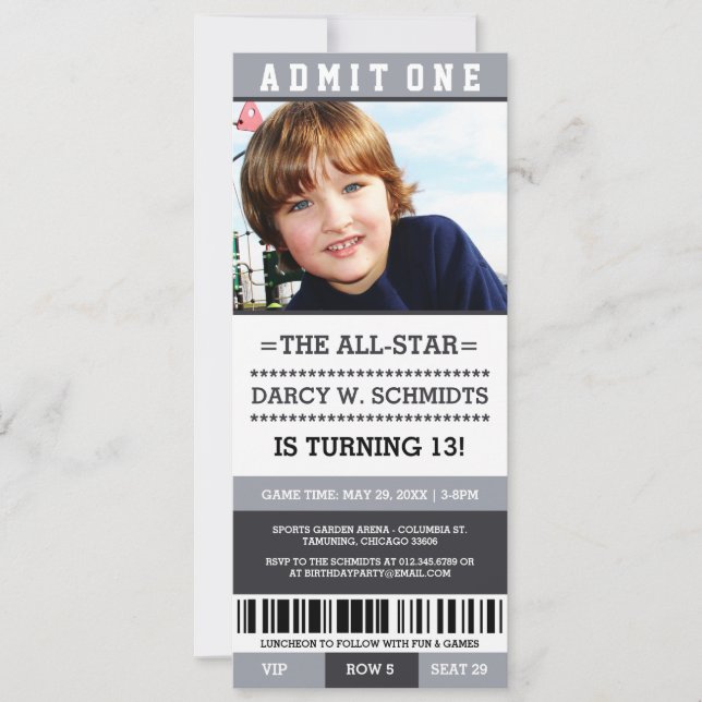 Sports Ticket Birthday Party Invites (Front)