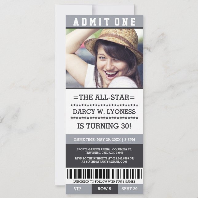 Sports Ticket Birthday Party Invites (Front)