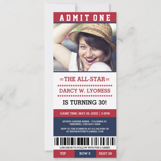 Sports Ticket Birthday Party Invites (Front)