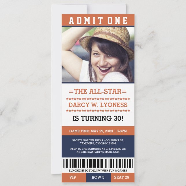 Sports Ticket Birthday Party Invites (Front)