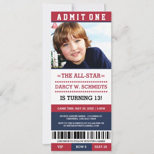 Sports Ticket Birthday Party Invites (Front)