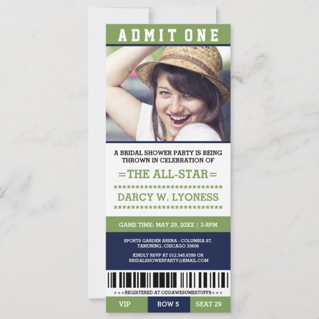 Sports Ticket Bridal Shower Party Invites (Front)