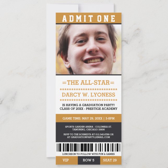 Sports Ticket Graduation Party Invites (Front)