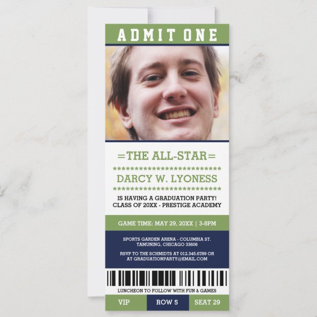 Sports Ticket Graduation Party Invites (Front)