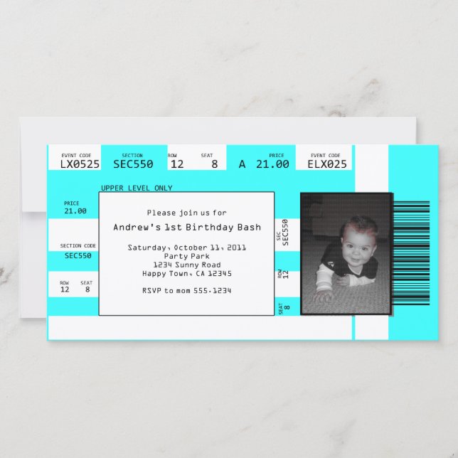 Sports Ticket Invite CHOOSE YOUR BACKGROUND COLOR (Front)