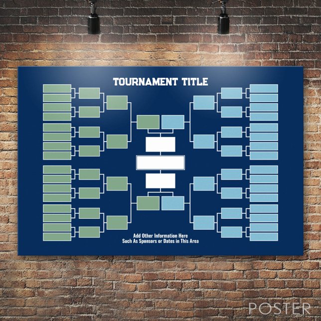 Sports Tournament Bracket - blue 32 teams 4 groups Poster (Custom Tournament Bracket)