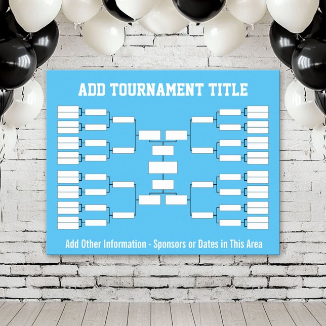 Sports Tournament Bracket - Blue 32 teams Poster (Custom Tournament Bracket Poster)