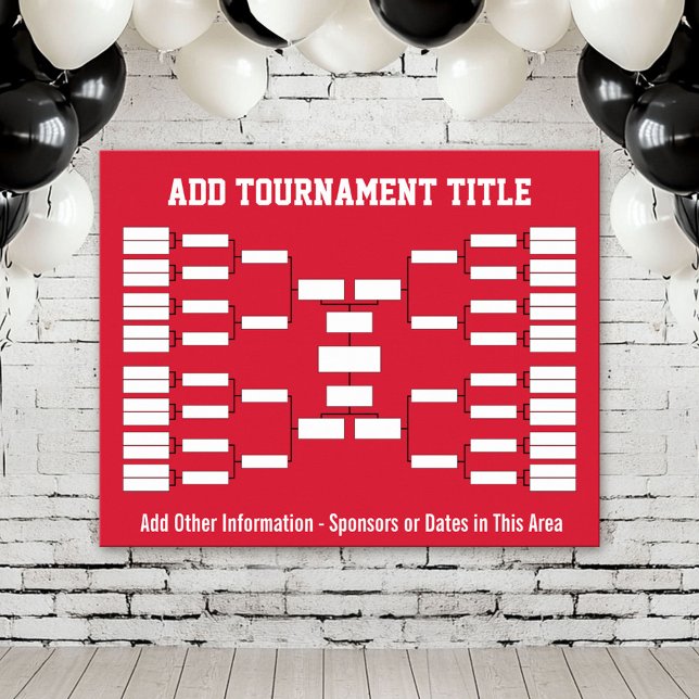 Sports Tournament Bracket - Red 32 teams Poster (Custom Tournament Bracket Poster)