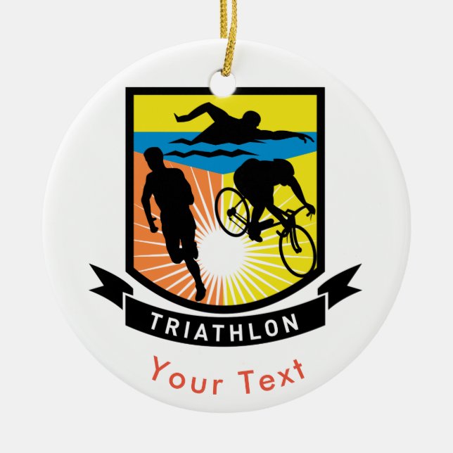 SPORTS Triathlon Bike Swim Run Banner Ceramic Tree Decoration (Front)