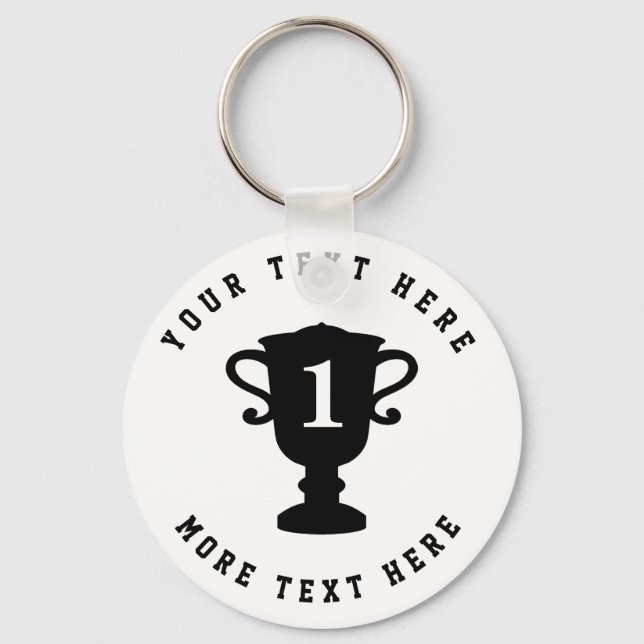 Sports trophy cup award keychain with custom text (Front)