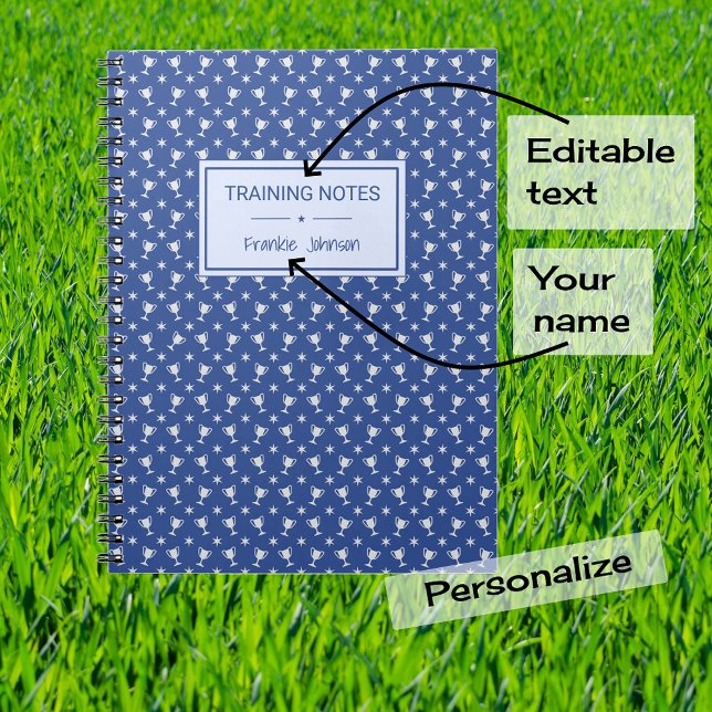 Sports trophy patterned blue training edit caption notebook (Creator Uploaded)