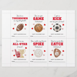 Sports Valentine’s Day Cards for Kids Classroom  Custom Letterhead