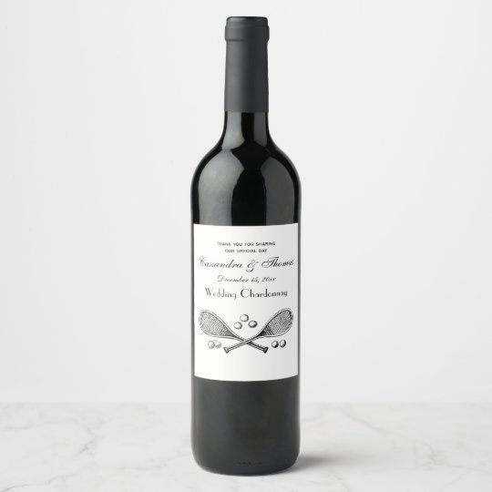 Sports Vintage Crossed Tennis Rackets Tennis Balls Wine Label