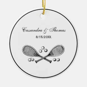 Sports Vintage Crossed Tennis Racquet Tennis Balls Ceramic Tree Decoration
