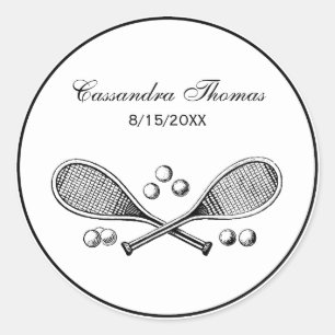 Sports Vintage Crossed Tennis Racquet Tennis Balls Classic Round Sticker