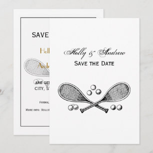 Sports Vintage Crossed Tennis Racquet Tennis Balls Invitation