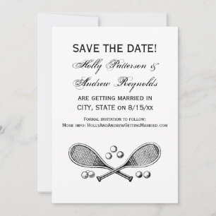 Sports Vintage Crossed Tennis Racquet Tennis Balls Invitation