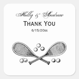 Sports Vintage Crossed Tennis Racquet Tennis Balls Square Sticker