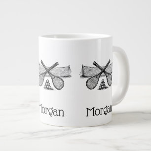 Sports Vintage Tennis Net, Crossed Racquets, Balls Large Coffee Mug