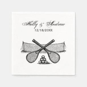Sports Vintage Tennis Net, Crossed Racquets, Balls Napkin