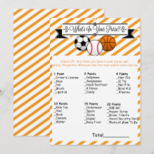 Sports What's in Your Purse Baby Shower Game