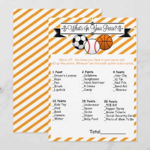 Sports What's in Your Purse Baby Shower Game Invitation