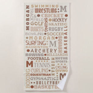 Sports Word Art Neutrals Summer Personalised Beach Towel