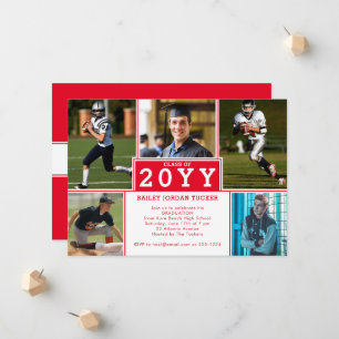 Sporty 5-Photo Red White Graduation Invitation