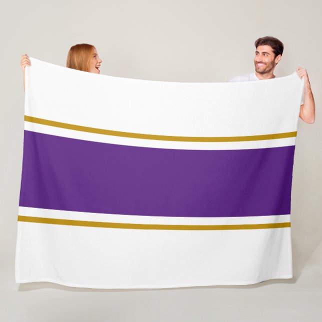 Sporty 70s Purple Brown Racing Stripes On White Fleece Blanket (In Situ)