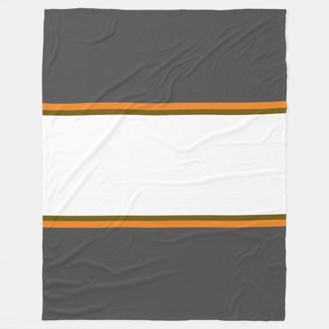 Sporty 70s White Orange Brown Grey Racing Stripes Fleece Blanket (Front)