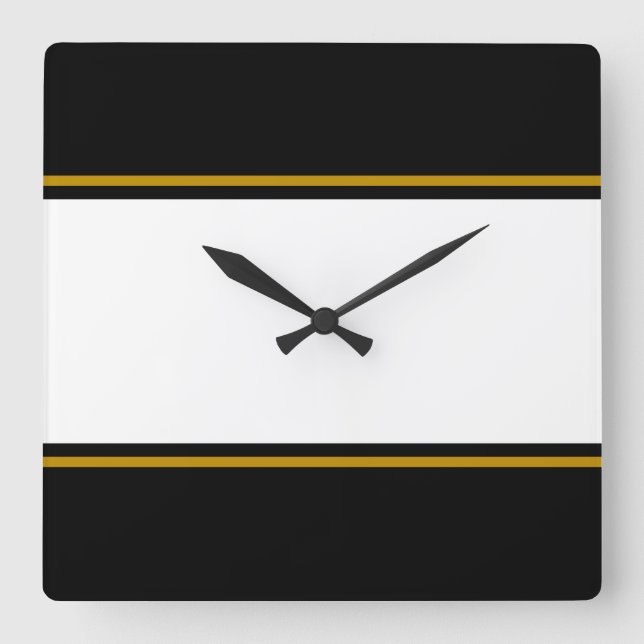 Sporty 70s Wide Black White Brown Racing Stripes Square Wall Clock (Front)