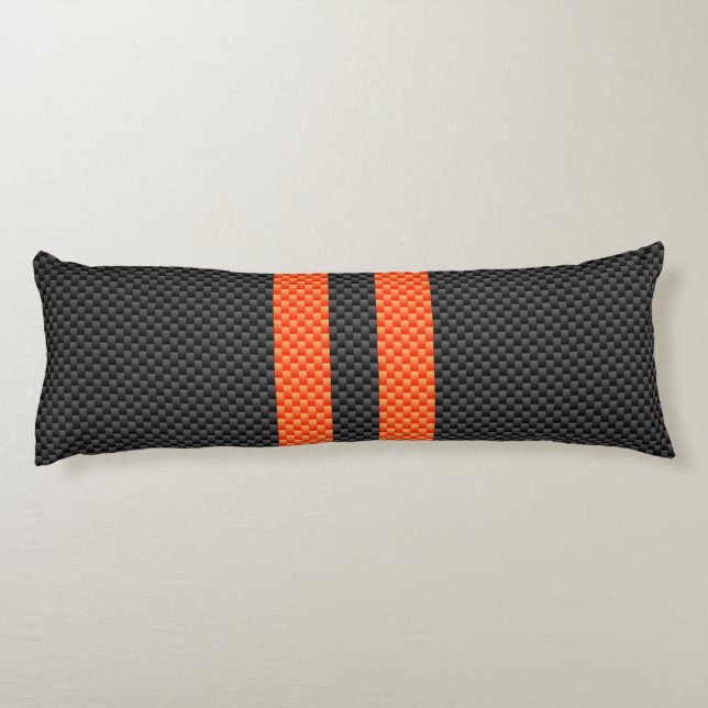 Sporty Accent Orange Stripes Carbon Style Print Body Cushion (Back)
