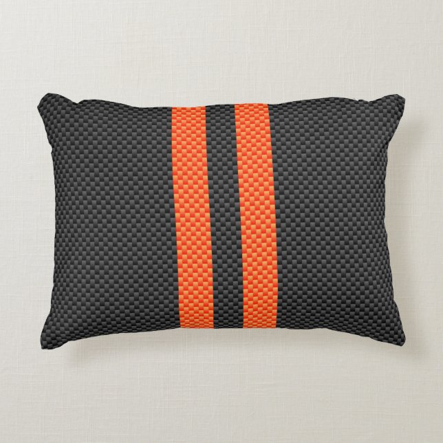 Sporty Accent Orange Stripes Carbon Style Print Decorative Cushion (Front)