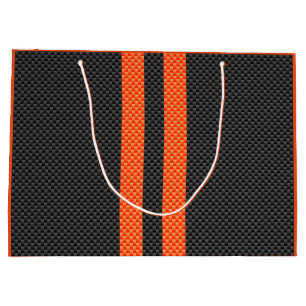 Sporty Accent Orange Stripes Carbon Style Print Large Gift Bag