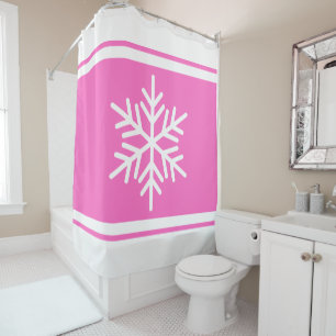 Sporty Alpine Snowflake Candy Pink White Stripes Shower Curtain