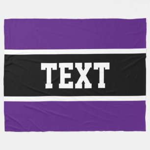 Sporty Athletic Bold Purple Black White Stripes Fleece Blanket