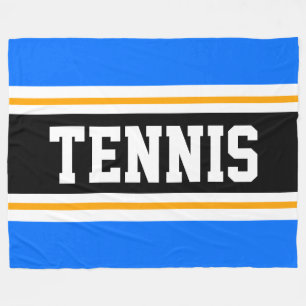 Sporty Athletic Bright Blue Black TENNIS Stripes Fleece Blanket
