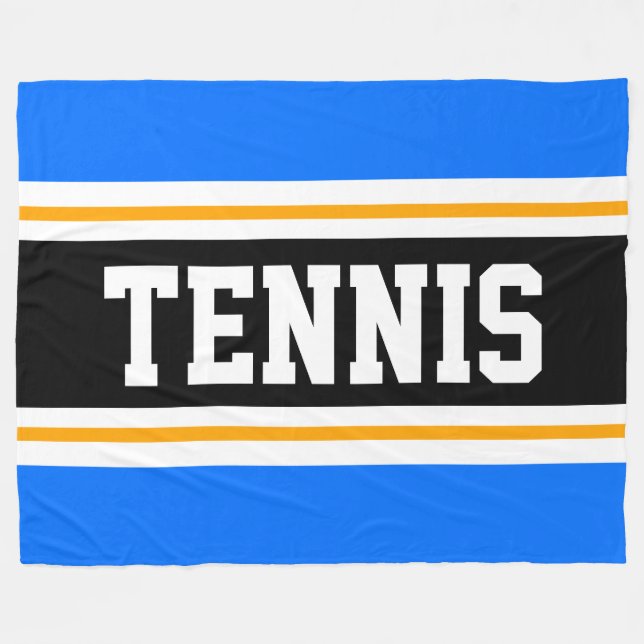 Sporty Athletic Bright Blue Black TENNIS Stripes Fleece Blanket (Front (Horizontal))