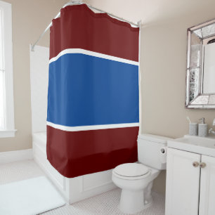 Sporty Athletic Deep Red White Royal Blue Stripes Shower Curtain