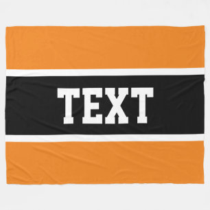 Sporty Athletic Orange Black White Stripes Text Fleece Blanket