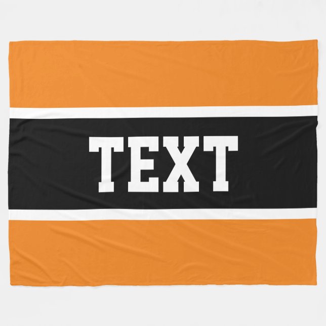 Sporty Athletic Orange Black White Stripes Text Fleece Blanket (Front (Horizontal))