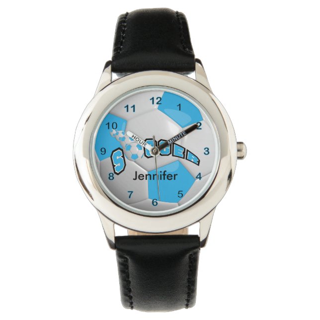 Sporty Baby Blue Soccer Ball Watch (Front)