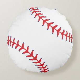 Sporty-Baseball Classic Red & White Sports Themed Round Cushion